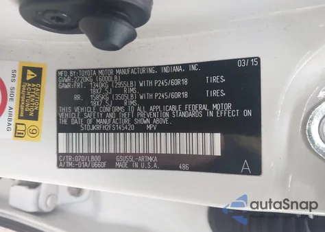 2015 Toyota Highlander Xle V6 from USA, damaged, VIN 5TDJKRFH2FS145420